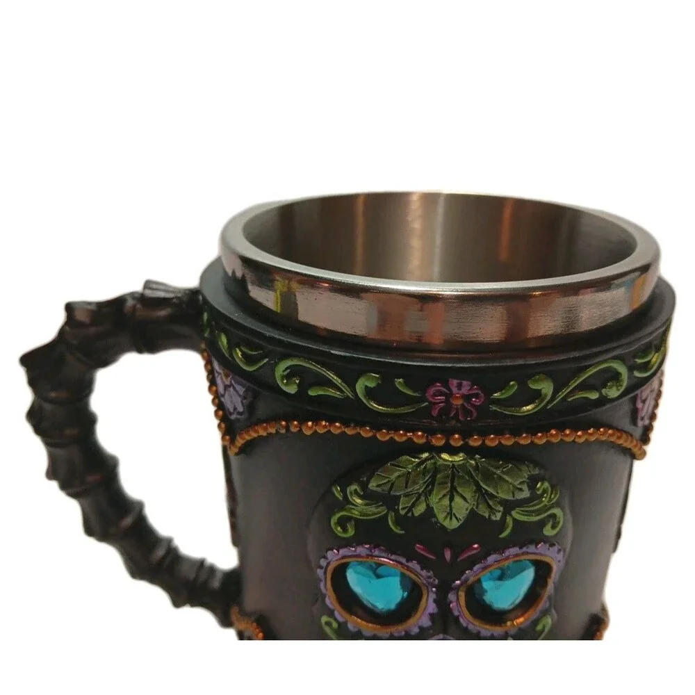 Mug 12 OZ Gothic Black, Green, Purple, Day of The Dead  Skull Mug